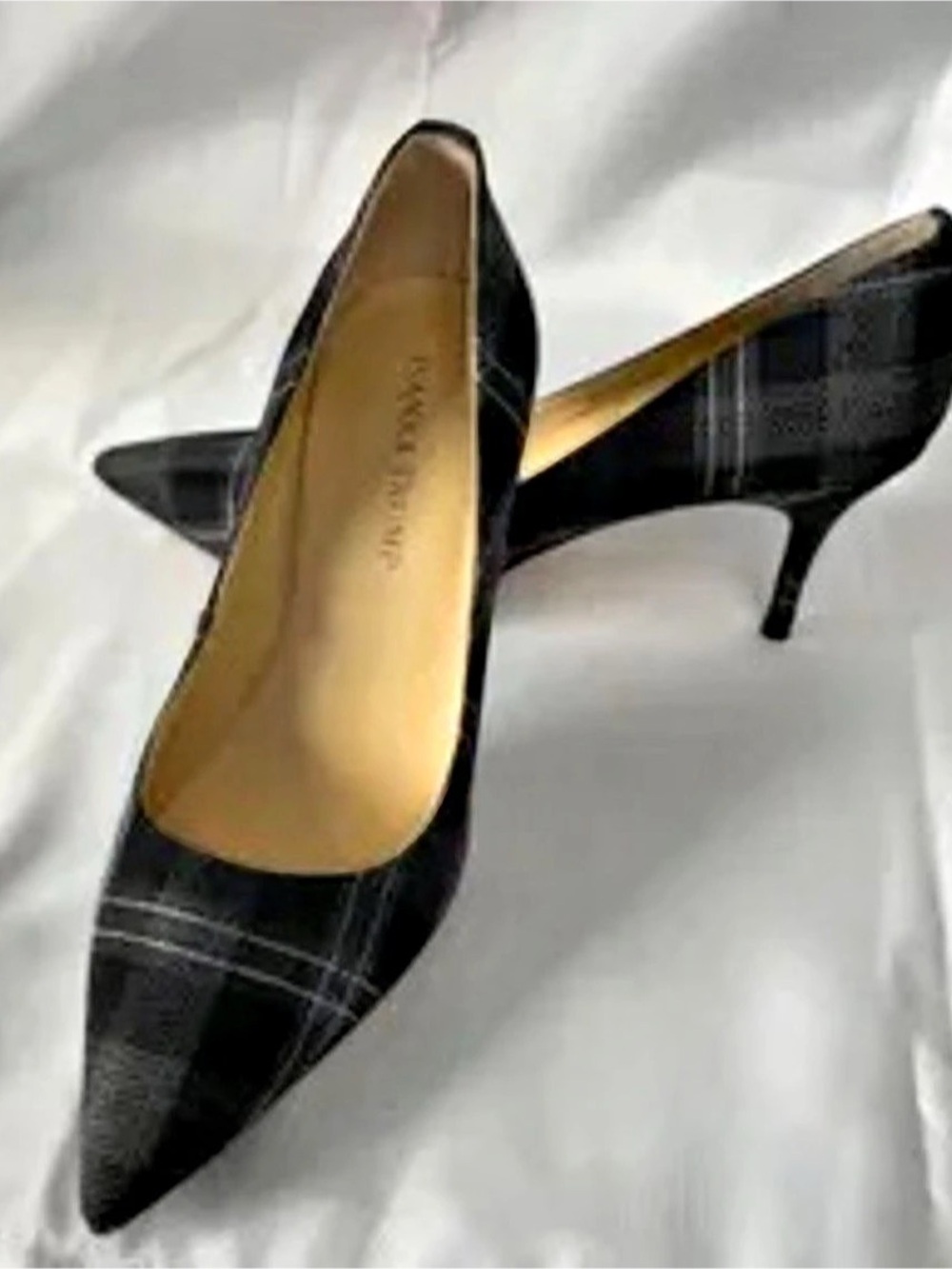 Ivanka Trump Plaid Pointed-Toe Heels in Black & Gray Size 7M